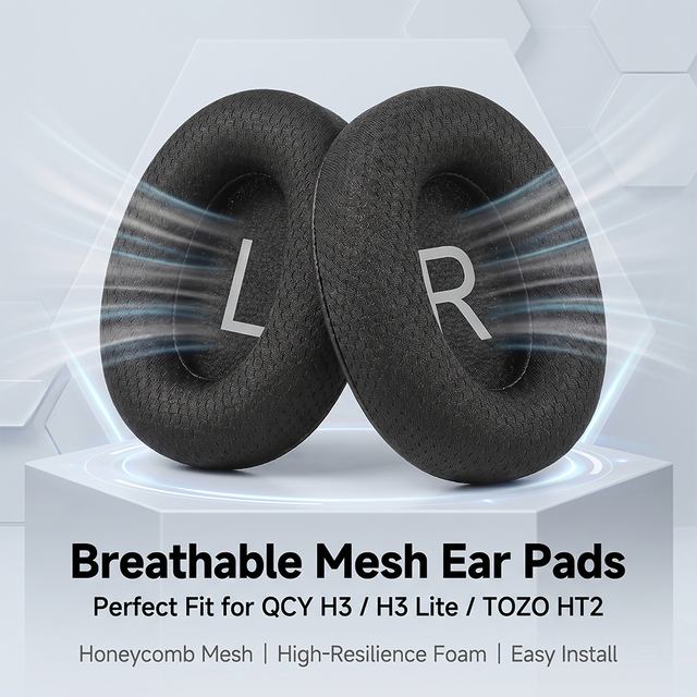 Replacement Ear Pads mesh Material for QCY H3/ H3 Lite, TOZO HT2 Headphones Ear Cushions (Black) Headphones Cover