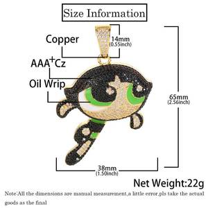 Hip Hop cartone animato Anime colorato zircone <span class=keywords><strong>Powerpuff</strong></span> ragazze ciondolo di lusso ciondolo con ciondolo collana di fascino per le donne - Product Image 4