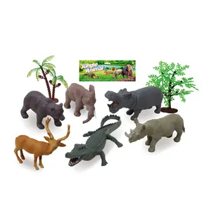 6種類の野生動物トナカイカバモデルセットプラスチックワニのおもちゃ