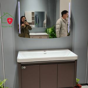 Modern Three-Door Solid Wood Plywood Bathroom Vanity Unit Ceramic Basin Smart Mirror White Countertop Wall-Mounted Installation - Product Image 3