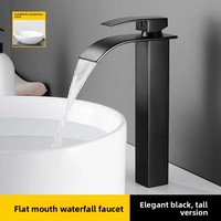 Robinet de lavabo cascade carré à bec plat, en acier inoxydable électroplaqué de luxe, avec cartouche céramique, à poser sur le comptoir, pour salle de bain