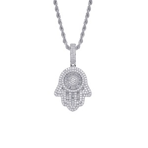 Collar de Metal Dorado, Plateado y Rosado para Hombre, Colgante de Mano Hamsa con Circonita Cúbica Baguette, Estilo Iced Out con Cadena de Cuerda, Joyería Hip Hop - Product Image 5