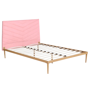 Factory Wholesale King Queen Double <strong>Single</strong> Full Size <strong>Bed</strong> <strong>Frame</strong> Beige Pink Velvet High Headboard <strong>Metal</strong> <strong>Bed</strong> <strong>Frame</strong> - Product Image 1