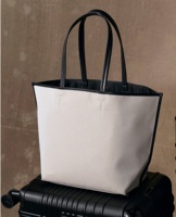 Sac fourre-tout d'épaule en toile écologique pour femme, grande capacité, léger, avec garnitures en PU, idéal pour le travail - Collection 2026 (vente en gros)