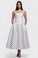 Robe longue plissée à pois pour femme, col carré, bretelles spaghetti, taille haute, avec poches, élégante pour les vacances et les soirées