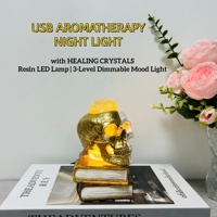 Lampe LED artistique gothique en résine, sculptée en forme de crâne, diffuseur d'arômes, veilleuse moderne en cristal, décor peint à la main, lumière blanc chaud