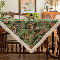 Nappe rectangulaire décorative vintage à franges et pompons, motif peinture à l'huile américaine, pour tables de salle à manger, tables basses et événements, vente en gros