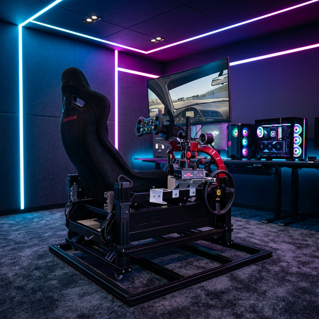Professional Racing Simulation Setup Driving Wheel System with Motion Platform Sim Racing Console for Game Room