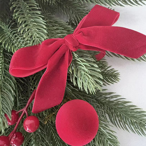 Christmas pine needle <b>wreath</b> hanging <b>wreath</b> velvet bow pine cone berry door decoration Christmas ornament - Product Image 4