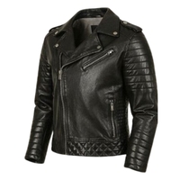 Blouson en cuir noir pour homme, style motard, en cuir de vachette véritable, col montant, coupe ajustée, fermeture éclair, pour la vente en gros