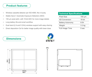 Détecteur de cassette DR sans fil EURVET ISO 4090, panneau de radiographie numérique ADC à faible dose, compatible avec Bucky Tray, stable, ISync et <span class=keywords><strong>AED</strong></span> - Product Image 5