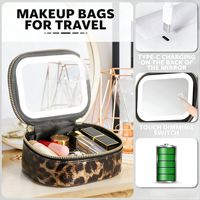 Trousse de Maquillage Haut de Gamme Style Européen en Cuir PU Imprimé Léopard, Imperméable, avec Miroir et Éclairage, Design Petite Valise