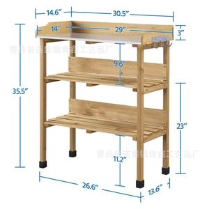 Solid Wood Multi Layer Shelf With <b>Hooks</b> 3 Floors Durable Storage Rack For <b>Garden</b> Tools And Plants - Product Image 4