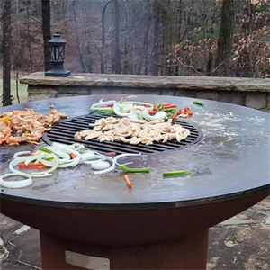 Poêle à barbecue en acier corten à base ronde moderne et robuste, coupe-vent et anti-pluie avec fonction de hauteur réglable - Product Image 5