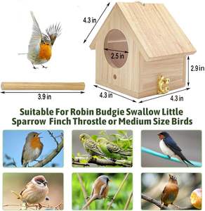 Maison d'oiseau décorative en bois: <span class=keywords><strong>nichoir</strong></span> extérieur suspendu <span class=keywords><strong>pour</strong></span> perruche de jardin, hirondelle, moineau, pinson - Product Image 6
