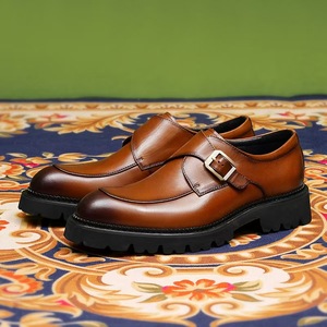 Chaussures habillées pour hommes en cuir véritable, noires, à bout rond, à boucle, style mocassin, rehaussantes - Product Image 3