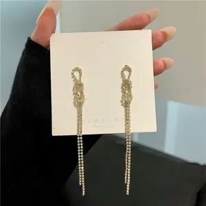 New trendy rhinestone chain women S925 silver fashionable luxury fairy long earrings
