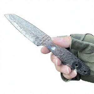 Couteau à lame fixe DIY semi-fini en acier Damas VG10, pointe tombante 20cm EMHTiii OEM pour la chasse - Product Image 2