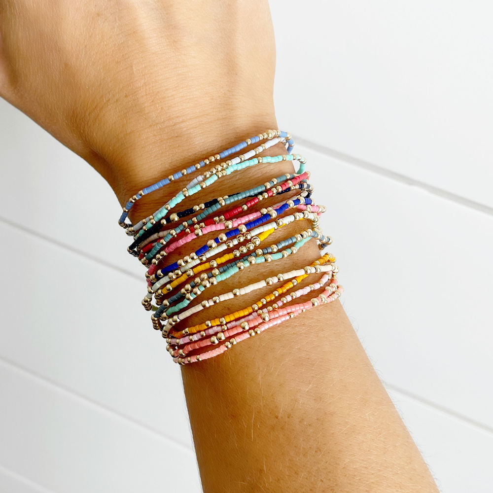 Small Beaded Stretch Bracelets Boho Style Tiny Small Beads