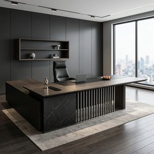 Modern L-Shaped Executive <b>Desk</b> Engineered Wood <b>Height</b> <b>Adjustable</b> Power Ready for Office & Home Study - Product Image 3