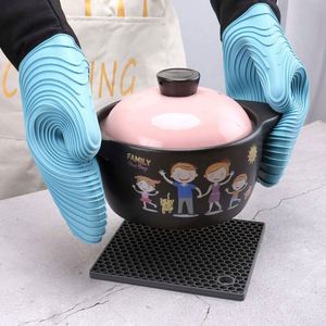 Kingwise <b>Long</b>-Style Silicone Oven Glove Set Heat Resistant <b>Slip</b>-Resistant for Baking Food BBQ Grill Use Cotton Microwave Mitt - Product Image 3