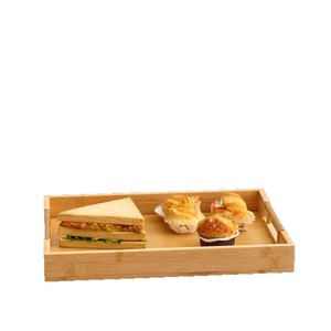 Bamboo rectangular <b>tray</b> with handles, restaurant wooden <b>dinner</b> plate, wood-based afternoon tea snack plate. - Product Image 1