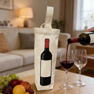 Porta Botellas de Vino de Lona de Algodón de Tamaño Mediano con Diseño de Letras, Asa Larga para Llevar, Regalos con Logotipo Personalizado - Product Image 1