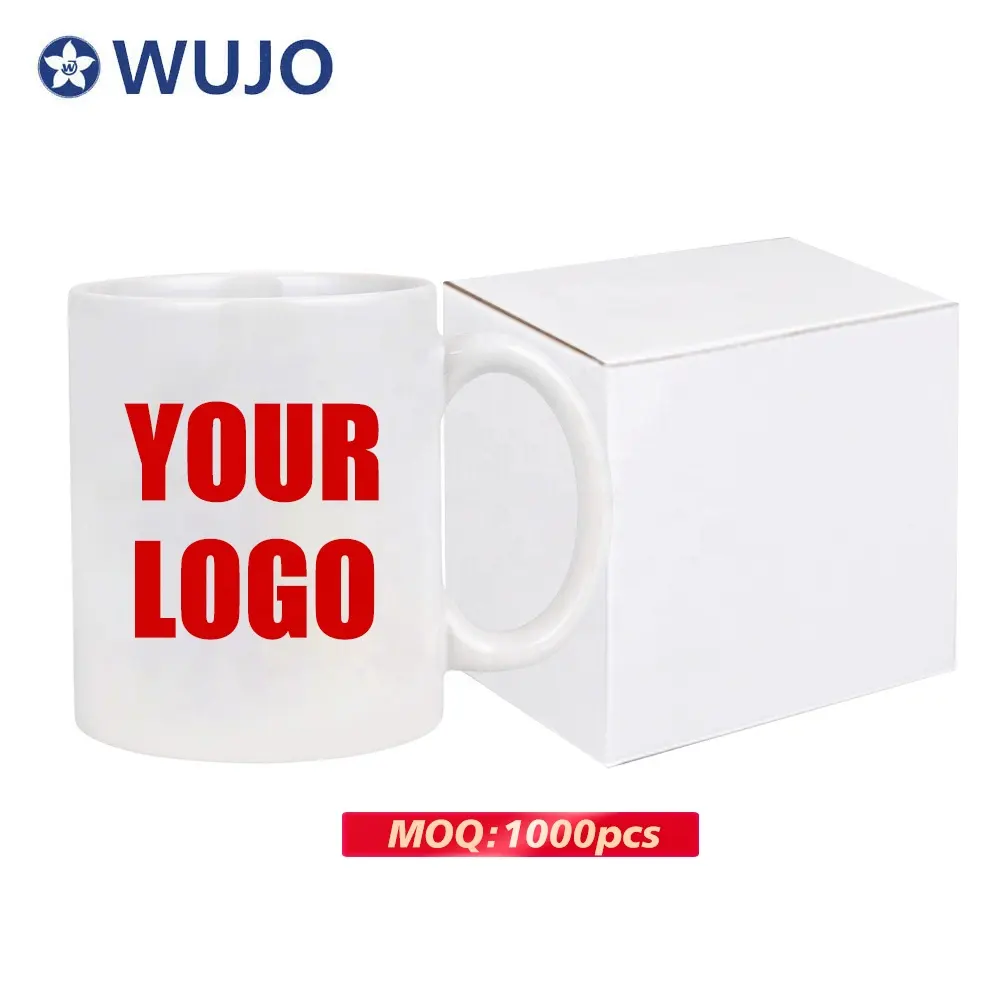 WUJO-tazas de café de cerámica de 11oz, tazas de café blancas para promoción