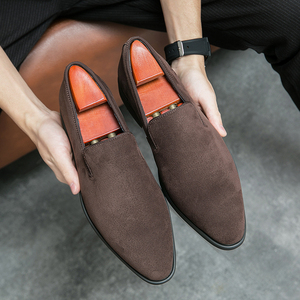 <strong>Suede</strong> Leather Slip on Casual Loafers Breathable Fashion <strong>Red</strong> Bottoms for Men <strong>Shoes</strong> - Product Image 3