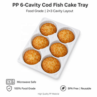 Plateau alimentaire en plastique thermoformé blanc jetable en PP à 6 cavités pour poissons et fruits de mer congelés, vente en gros