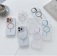 Étui de téléphone transparent en TPU + acrylique, antichoc, étanche, pour 13-17 Pro/Plus/Max, pour S23-S25 Ultra, avec anneau magnétique
