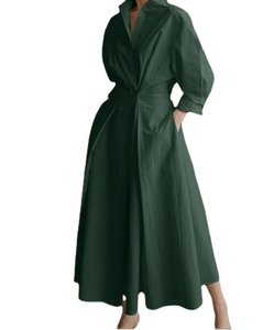 Camicia europea e americana da <span class=keywords><strong>donna</strong></span> pendolarismo alla moda con collo a maniche lunghe con elastico in vita e grande abito Swing - Product Image 6