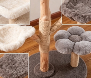 Árbol para Gatos <span class=keywords><strong>de</strong></span> <span class=keywords><strong>Madera</strong></span> Natural con Diseño <span class=keywords><strong>de</strong></span> Flores y Nubes, <span class=keywords><strong>Hamaca</strong></span> Columpio, Dos Plataformas <span class=keywords><strong>de</strong></span> Descanso en Forma <span class=keywords><strong>de</strong></span> Flor, Tronco Rascador <span class=keywords><strong>de</strong></span> Sisal y Juguete Colgante <span class=keywords><strong>de</strong></span> Pompones - Product Image 5