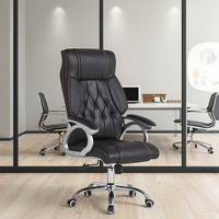 Chaise de bureau de direction ergonomique moderne Ekintop en cuir avec dossier en échelle, hauteur réglable, base pivotante, accoudoirs fixes, métal chromé