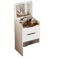 Table de toilette moderne en bois avec miroir éclairé LED, design rabattable, armoire de rangement multifonctionnelle, pour chambre à coucher et salon