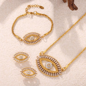 Ensemble de bijoux haut de gamme avec <span class=keywords><strong>bracelet</strong></span>, collier et boucles <span class=keywords><strong>d</strong></span>'oreilles en zircon cubique, design créatif, acier inoxydable plaqué or - Product Image 1