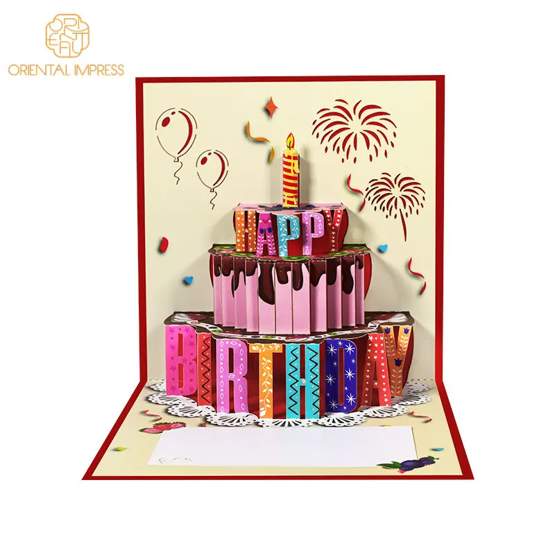 3D 팝업 생일 케이크 인사말 카드 도매 생일 카드