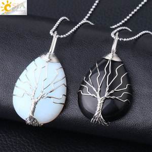CSJA Reiki <span class=keywords><strong>Arbre</strong></span> <span class=keywords><strong>De</strong></span> <span class=keywords><strong>Vie</strong></span> <span class=keywords><strong>Pendentif</strong></span> Charmes <span class=keywords><strong>Argent</strong></span> Couleur Fil Wrap Naturel Teardrop Cristal Gemme Pierre <span class=keywords><strong>Pendentif</strong></span> Collier pour Femmes F765 - Product Image 2