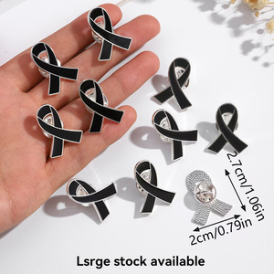 Black Ribbon Brooch Zinc Alloy 2.1x2.6cm Unisex Gift Fashion Pin - Product Image 4
