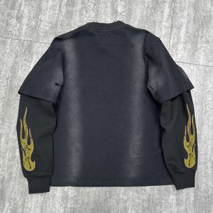 Wholesale 300gsm <b>Shirt</b> Heavyweight Drop Shoulder Screen Print T <b>Shirt</b> Acid Wash Double Layer Long Sleeve T-<b>shirts</b> Pour Hommes - Product Image 4