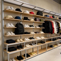 Modulares Aluminium-Holz LED Umweltfreundliches Robustes Wasserdichtes Display-Regal Pegboard-Rückwand Mehrstöckige Regale für Kleidung und Schuhe
