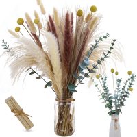 Buket Bunga Kering Alami, Buket Campuran Hydrangea, Eukaliptus, Sawit, Millet, Limonium, Rumput Pampas, Karangan Bunga
