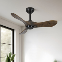 Ventilateur de plafond intelligent à 3 pales en bois massif de 36 pouces avec lumière LED Design contemporain Corps en fer Télécommande pour la décoration intérieure de la maison