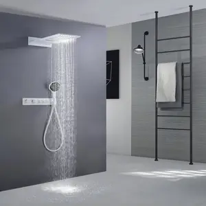 White Bathroom Heads Shower System Bath Shower Faucets Wall Mounted Hotel Rainfall Concealed Shower Mixer Faucet Set