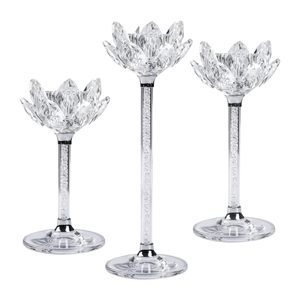 Customized Multi Size High Quality Crystal Silver Diamond Filled Transparent <strong>Lotus</strong> Glass <strong>Candle</strong> <strong>Holder</strong> - Product Image 6