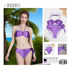 Set bikini viola da donna HDJ con top all'americana e slip con laccetti laterali, costume da bagno, taglia 40 42 44 46 - Product Image 1