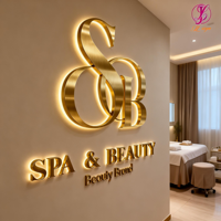 Enseigne de salon de beauté SPA et panneaux de réception, lettres en métal miroir doré, logo de marque 3D en lettres LED rétroéclairées pour entreprise