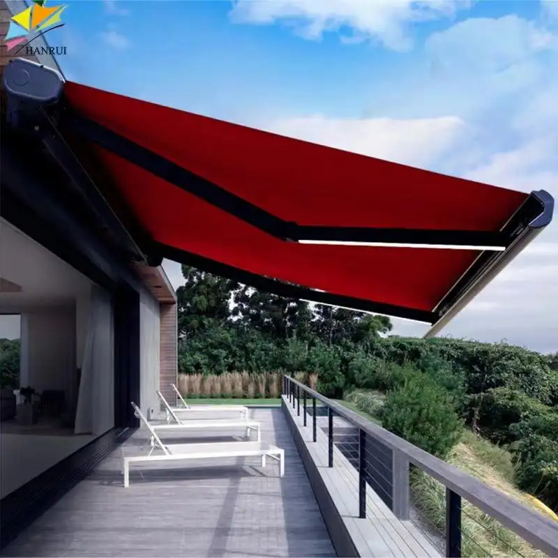 snow proof/wind proof motorized full cassette retractable awning with weather sensor outdoor for shops/window/car