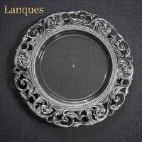 Assiette de présentation vintage en plastique transparent argenté, 13 pouces, assiette décorative vintage pour la mise en table de mariage ou de banquet