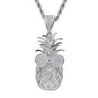 Collier pour homme style Hip-Hop européen et américain, pendentif ananas 3D micro-incrusté de zircon, plaqué or sur cuivre, chaîne en bambou